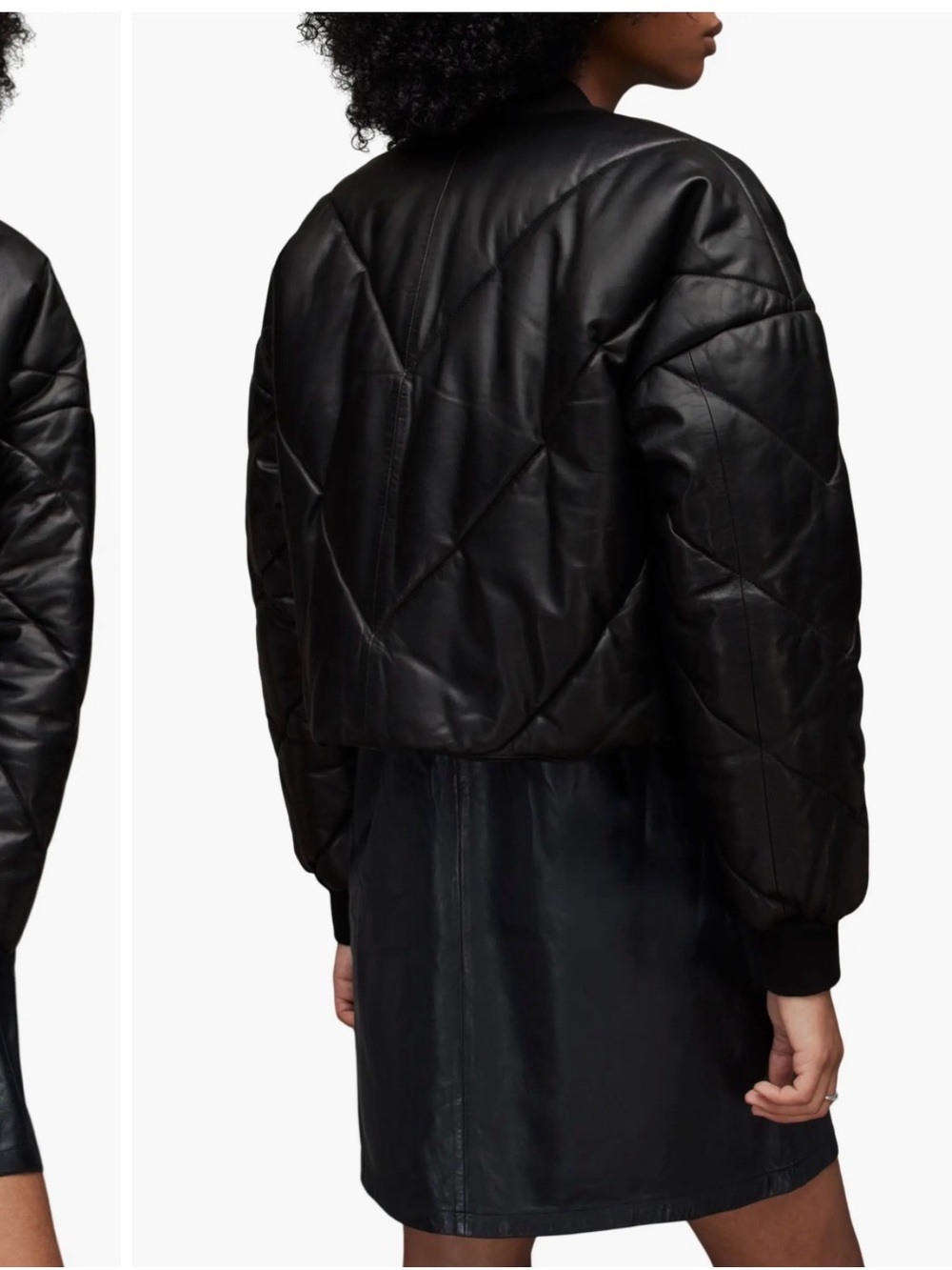 All Saints Bailey Lamb Leather Quilted Puffer Bomber Jacket Size 0 ALLSAINTS - Picture 3 of 5